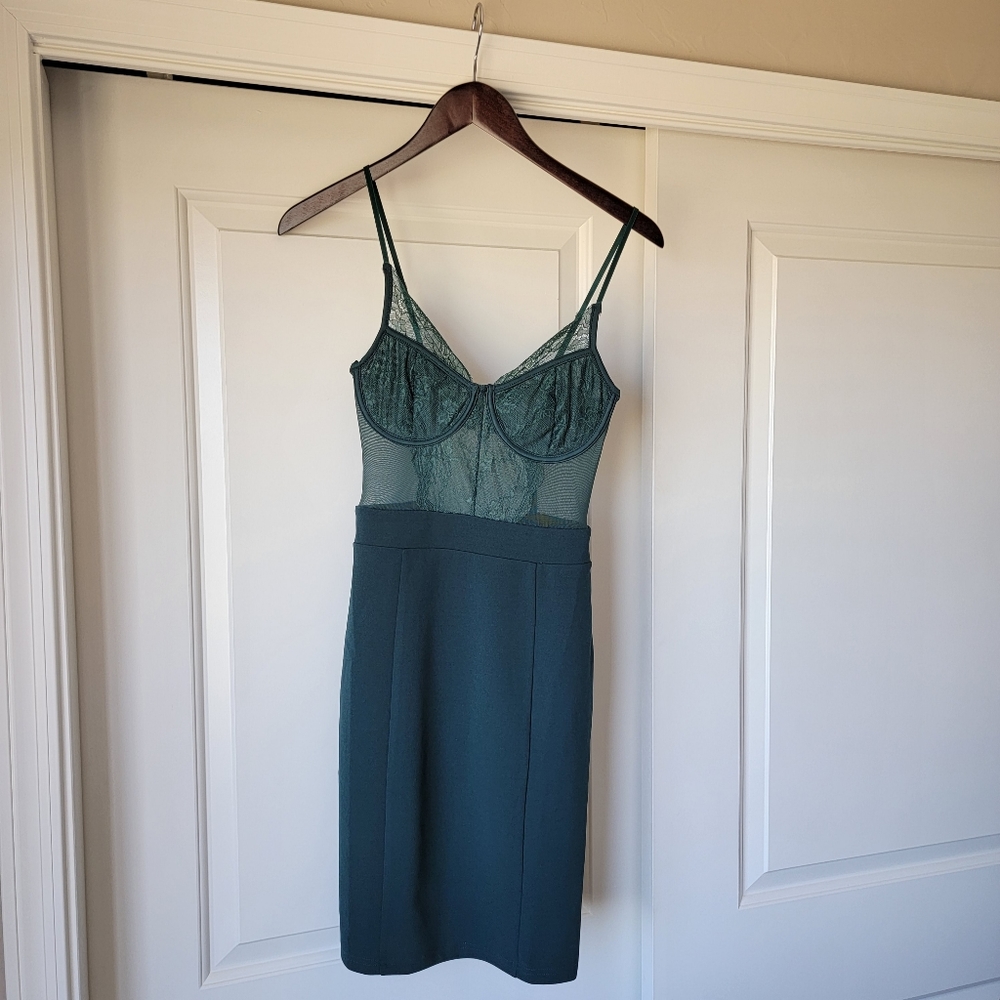 Green sheer mini dress XS